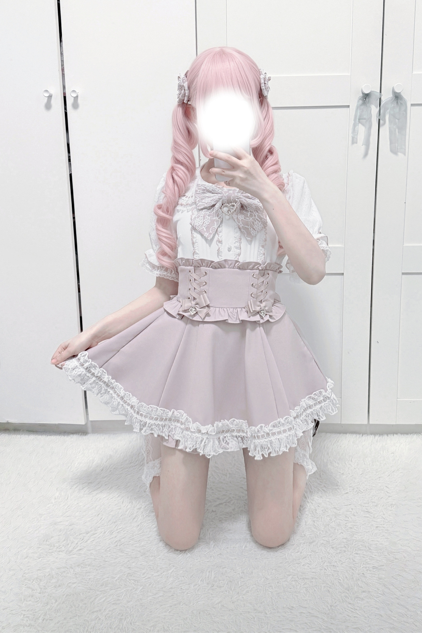 ドールカラーレースシャツ+キュロット