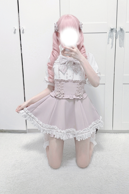 ドールカラーレースシャツ+キュロット