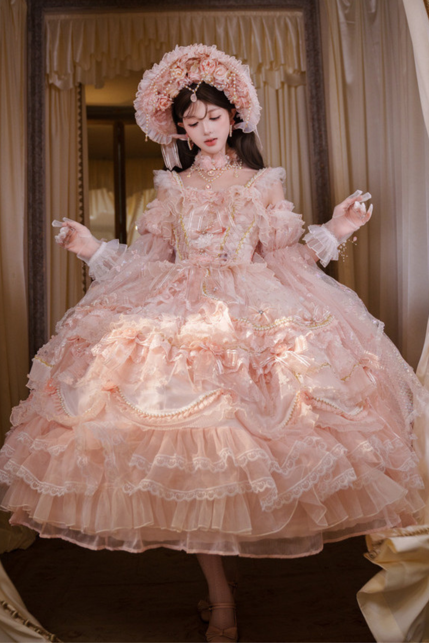 スイートフラワーゴージャスティーパーティーミディアムロリータドレス