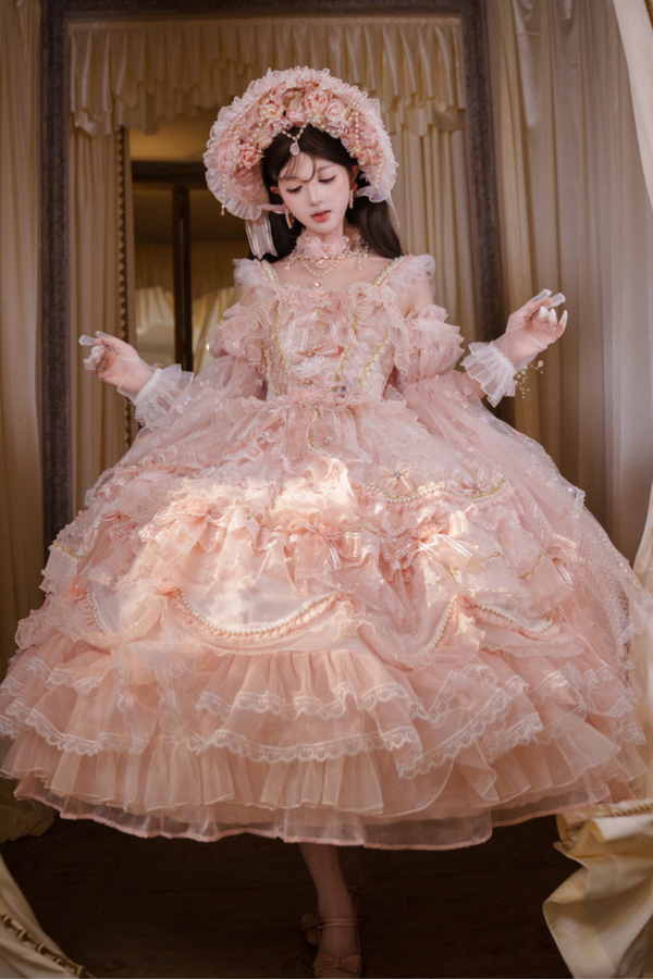 スイートフラワーゴージャスティーパーティーミディアムロリータドレス