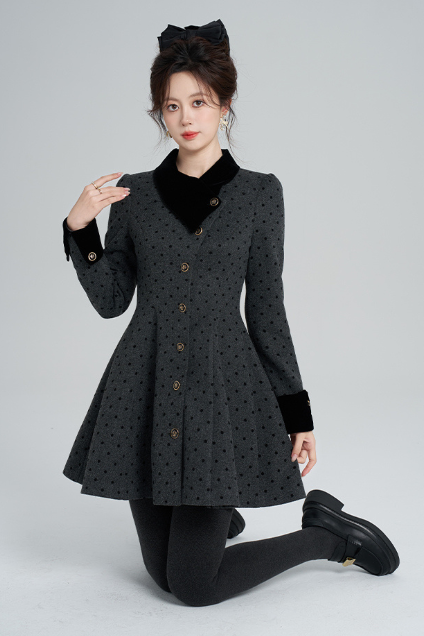 フレンチグレイポルカドットウールンコート