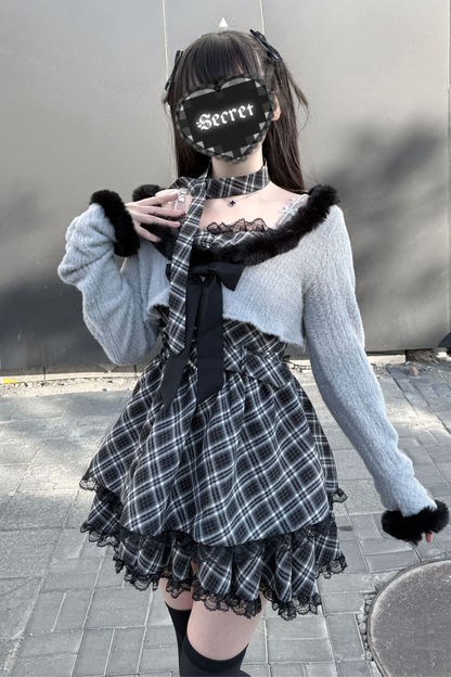 地雷サスペンダー スカート+ ショートカーディガン