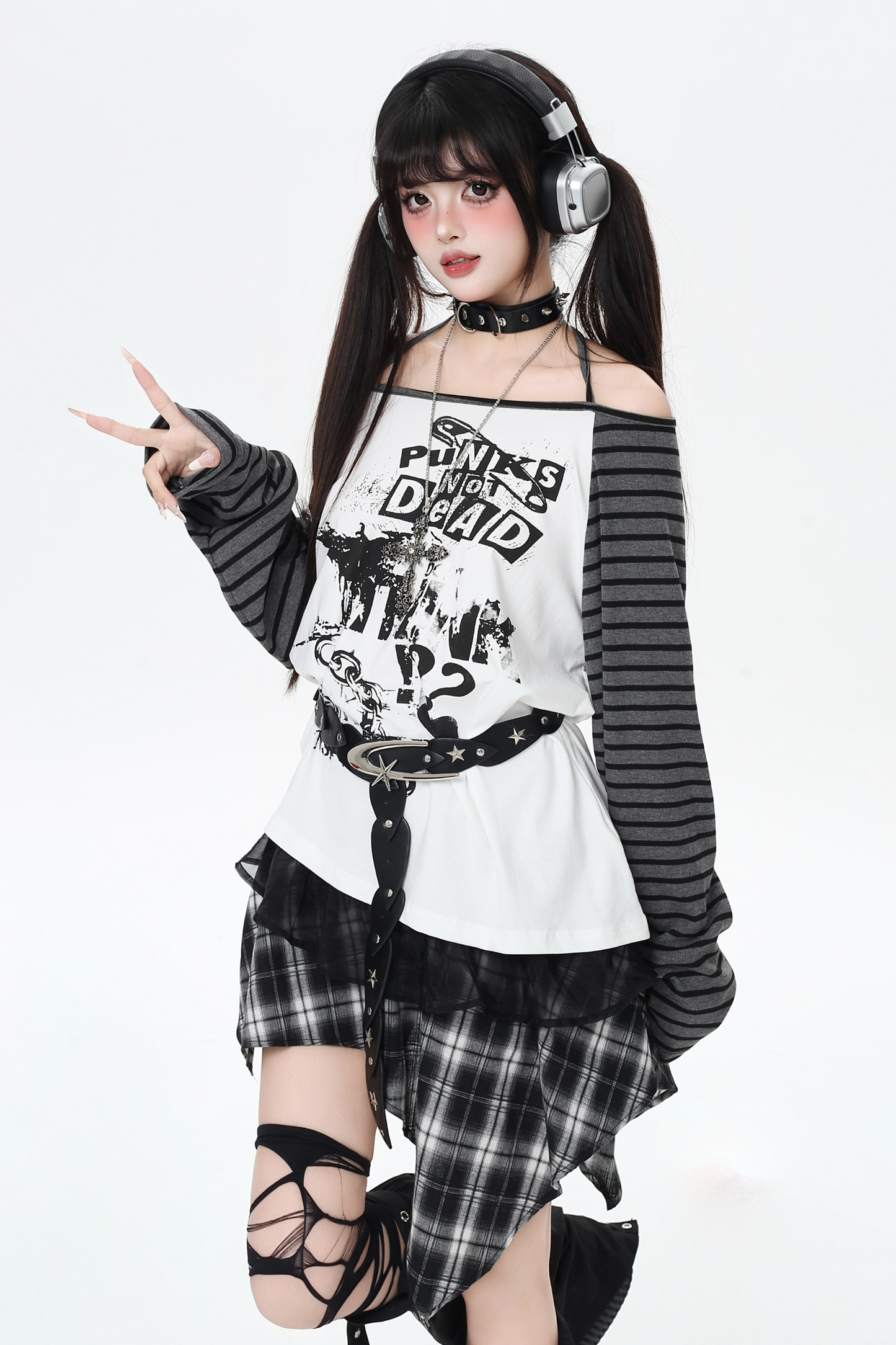 サブカルチャーストライプルーズトップス