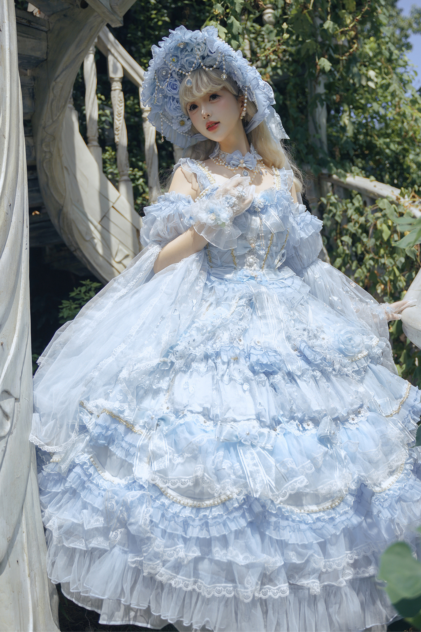 ゴージャスアイスブループリンセスミディアムロリータドレス