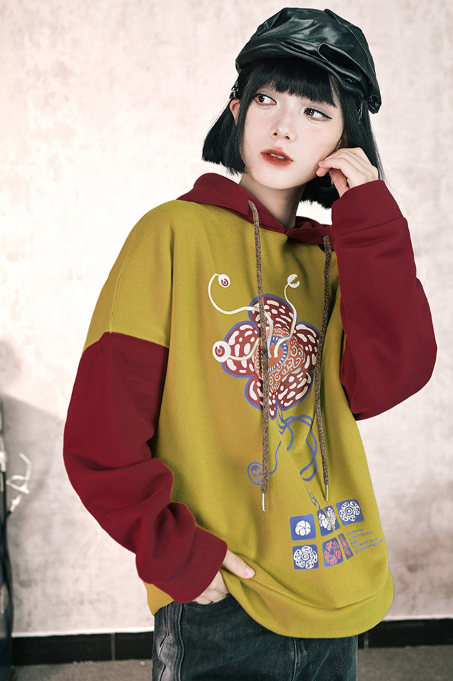 ラフレシアフラワーバイカラーフードパーカー