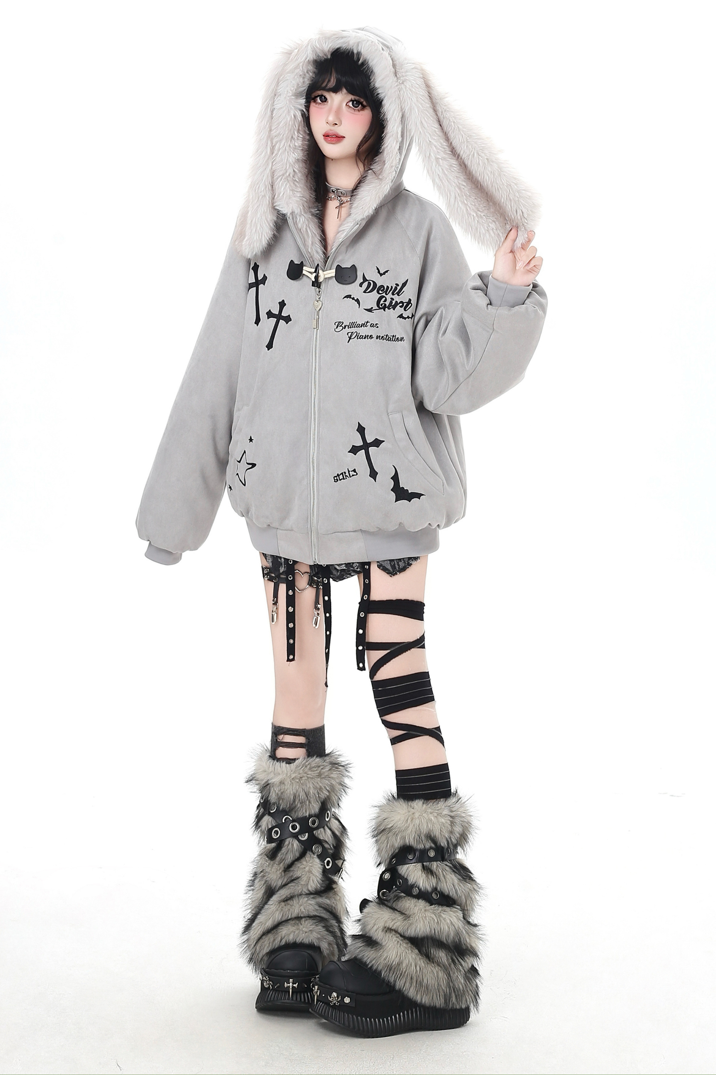 バニーファーフードジップジャケット