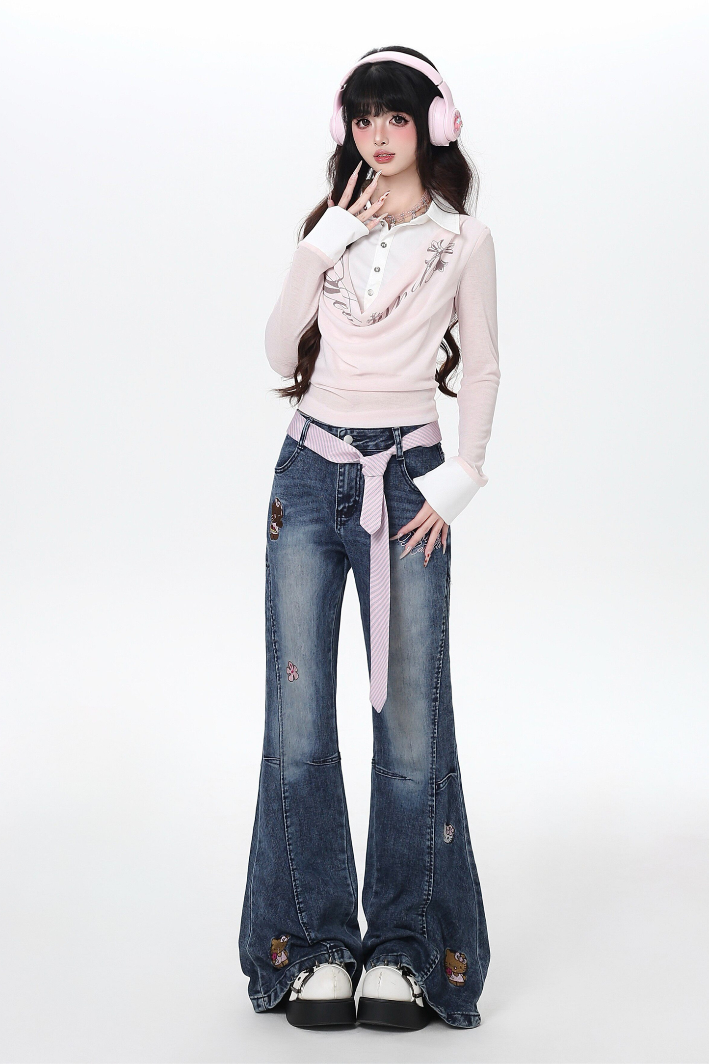 Y2K Osch Design Flare Jeans
