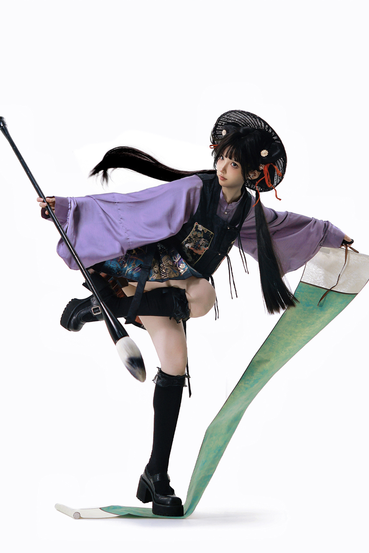 Dark china shirt + vest + skirt