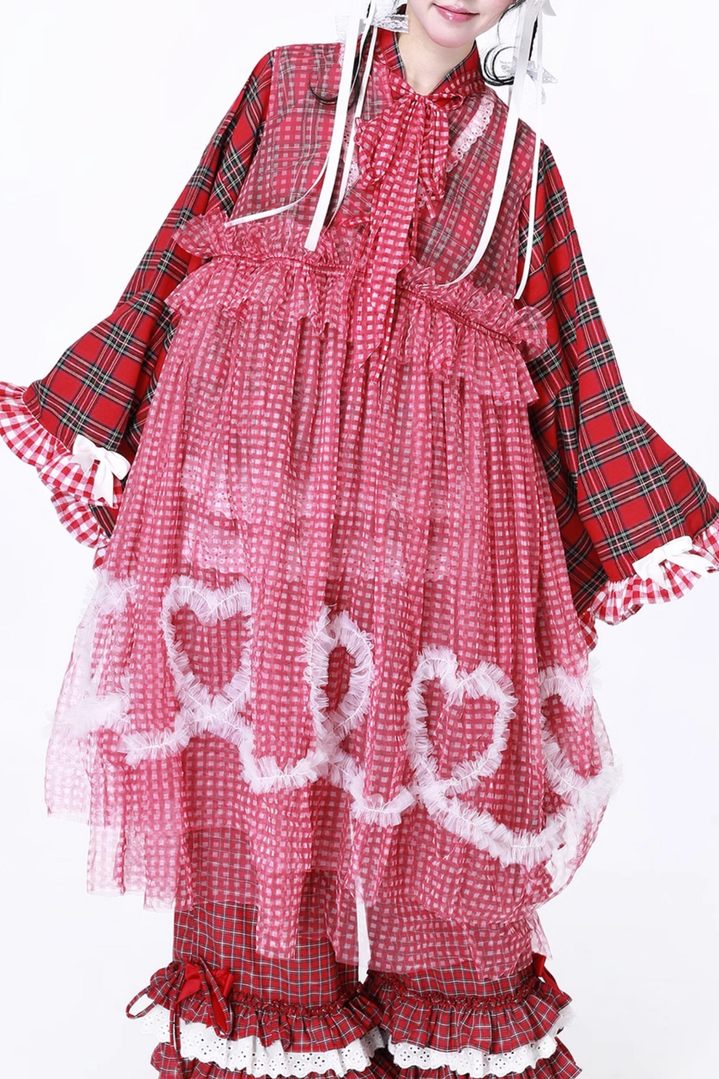 Retro Heart Mesh Plaid Skirt