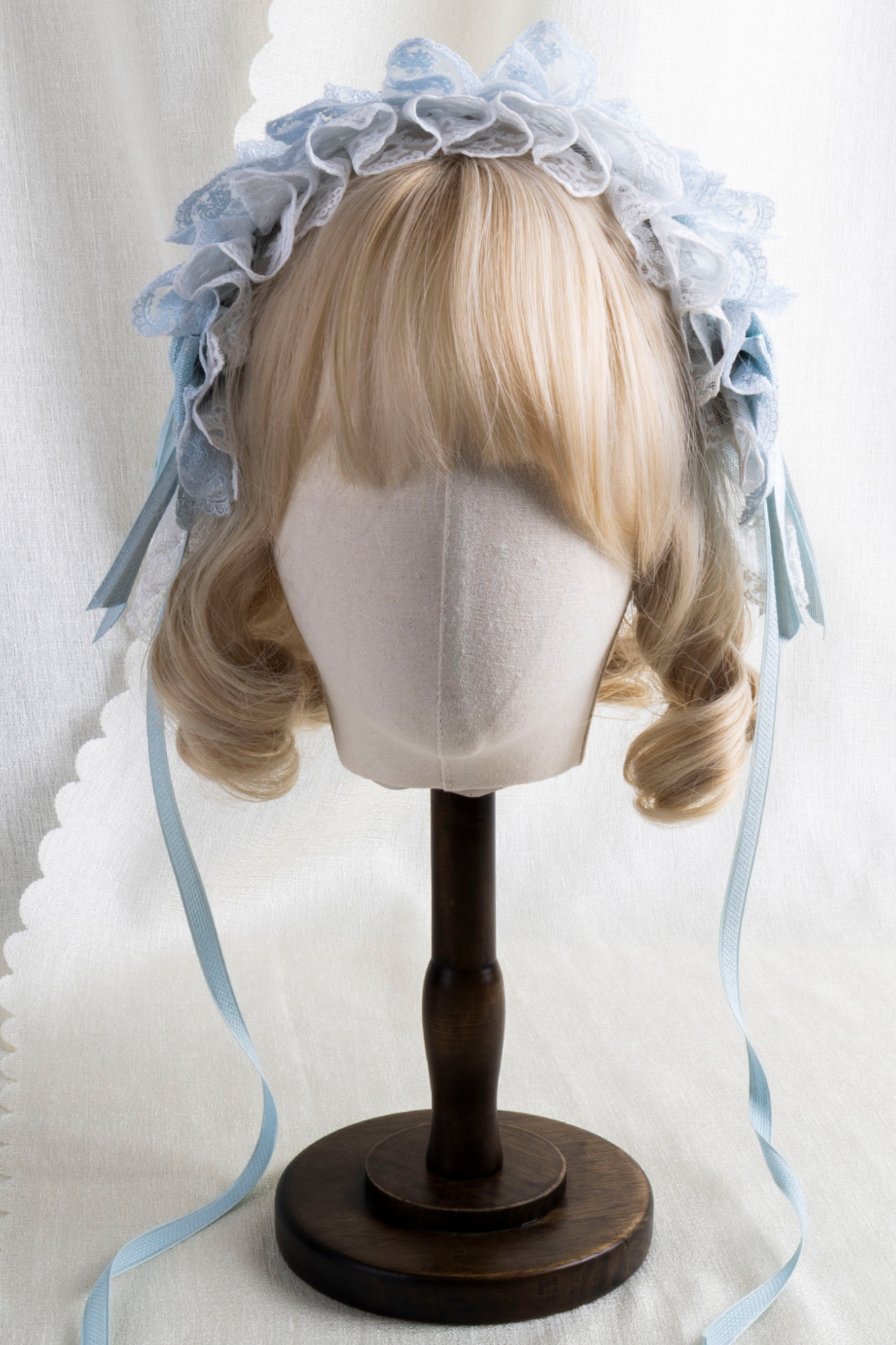 フリルアイスカラーロリータフラットハット+リボンクリップ+ヘアバンド+ハットクリップ