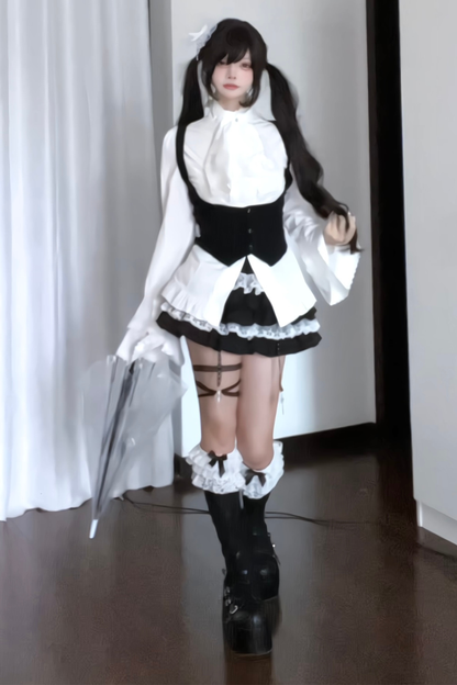 フリルフライングスリーブトップス+ケーキスカート