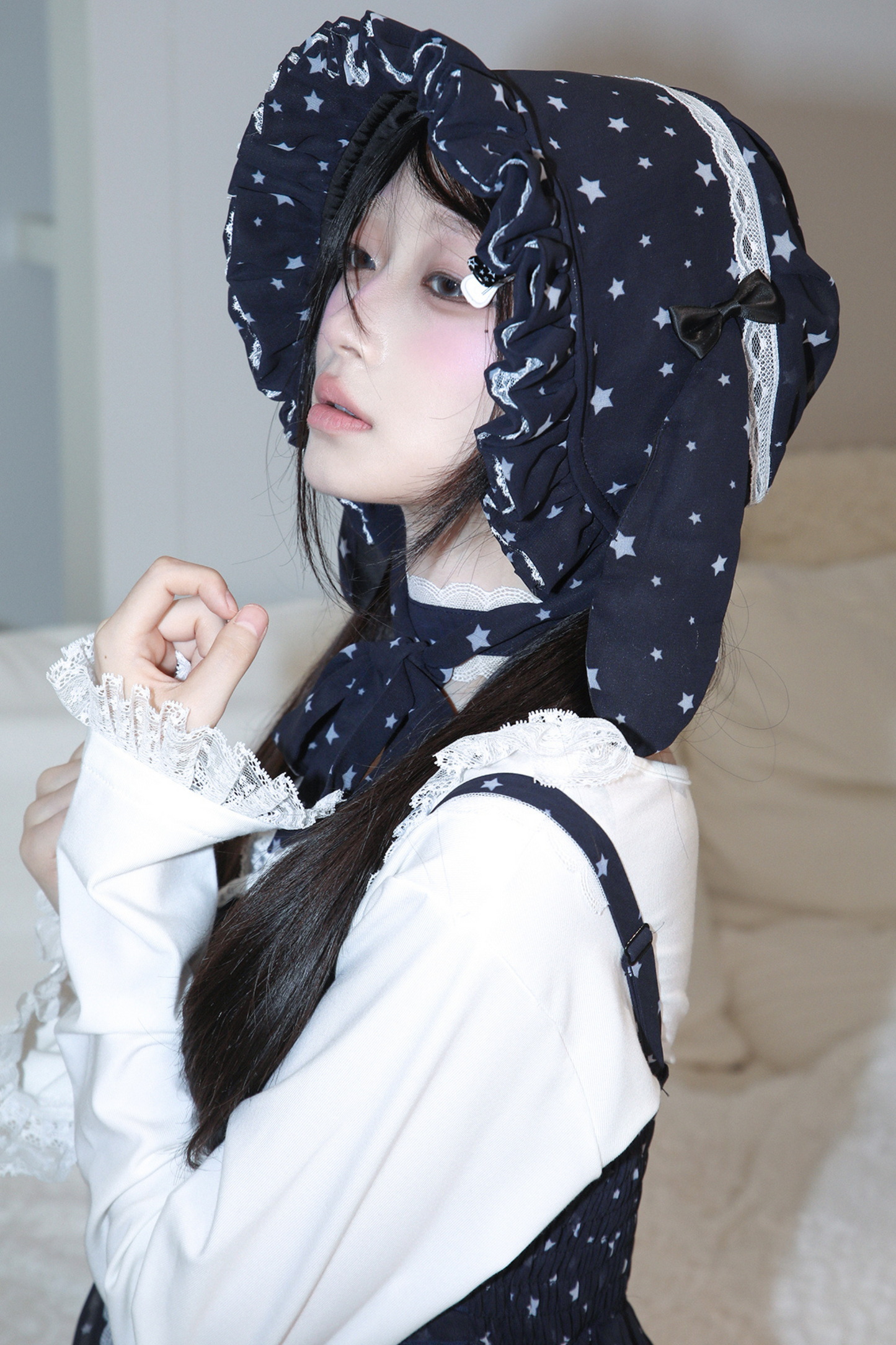 ドットシフォンサンドレス+ラビットハット