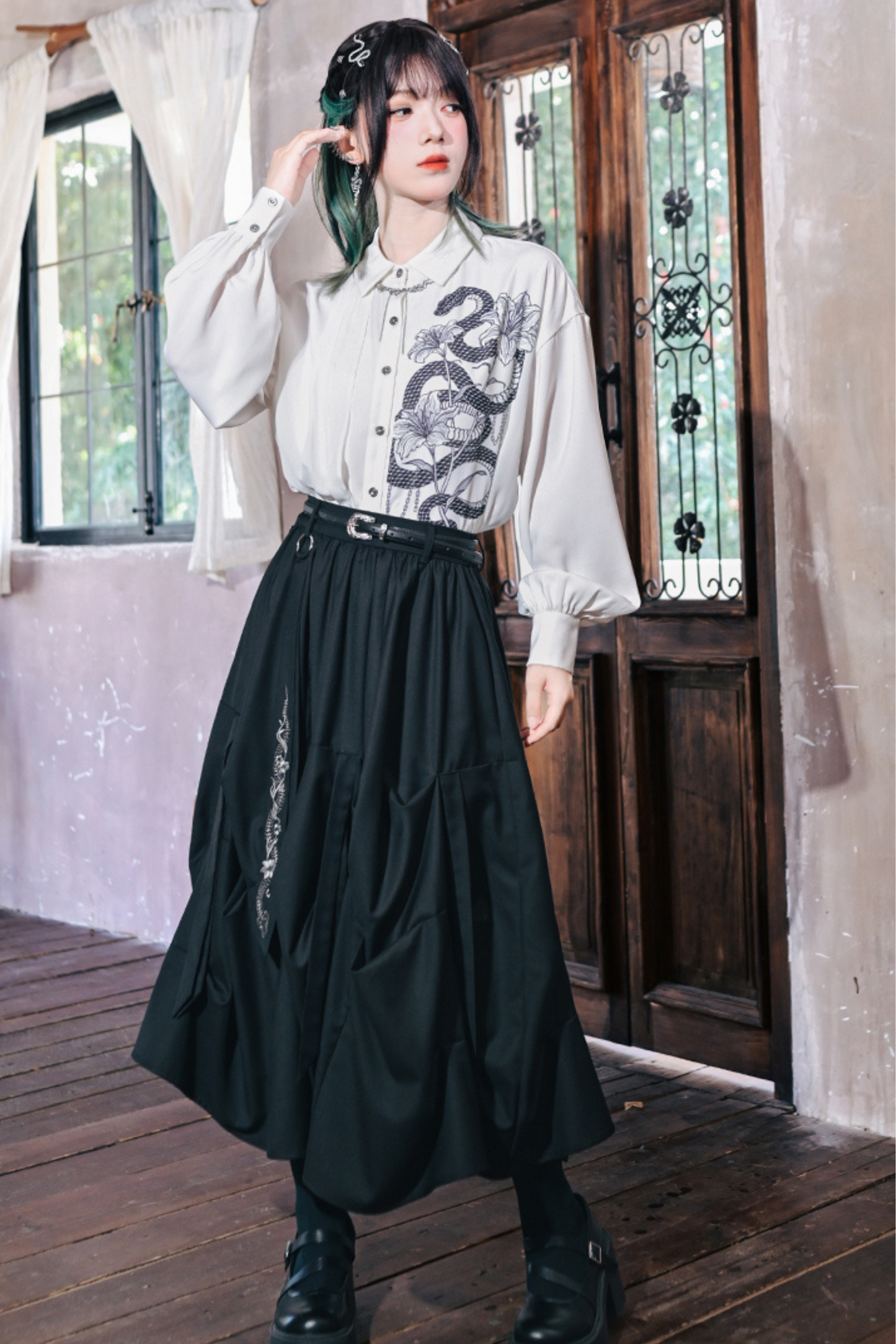 Dark Scale Pleated Skirt