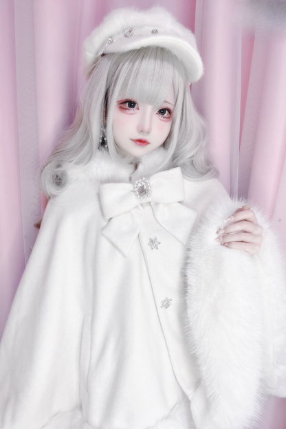 猫耳ドリルバックルウールマント