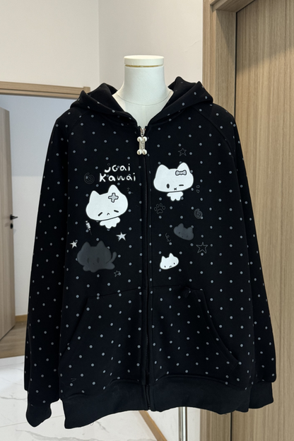 Dot Cat Hooded Loose Hoodie