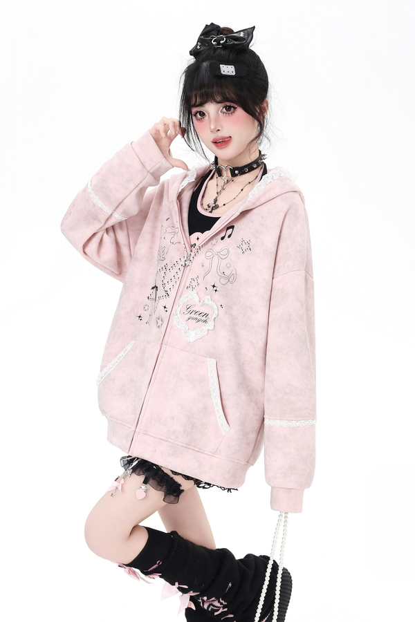 レースバニーフードルーズパーカー