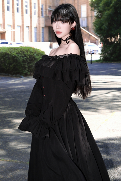 One Shoulder Mode Cape Lace Dress