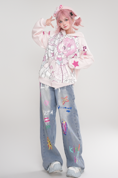 レースアニメフーデッドジャケット