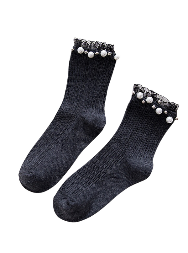pearl tulle short rib socks