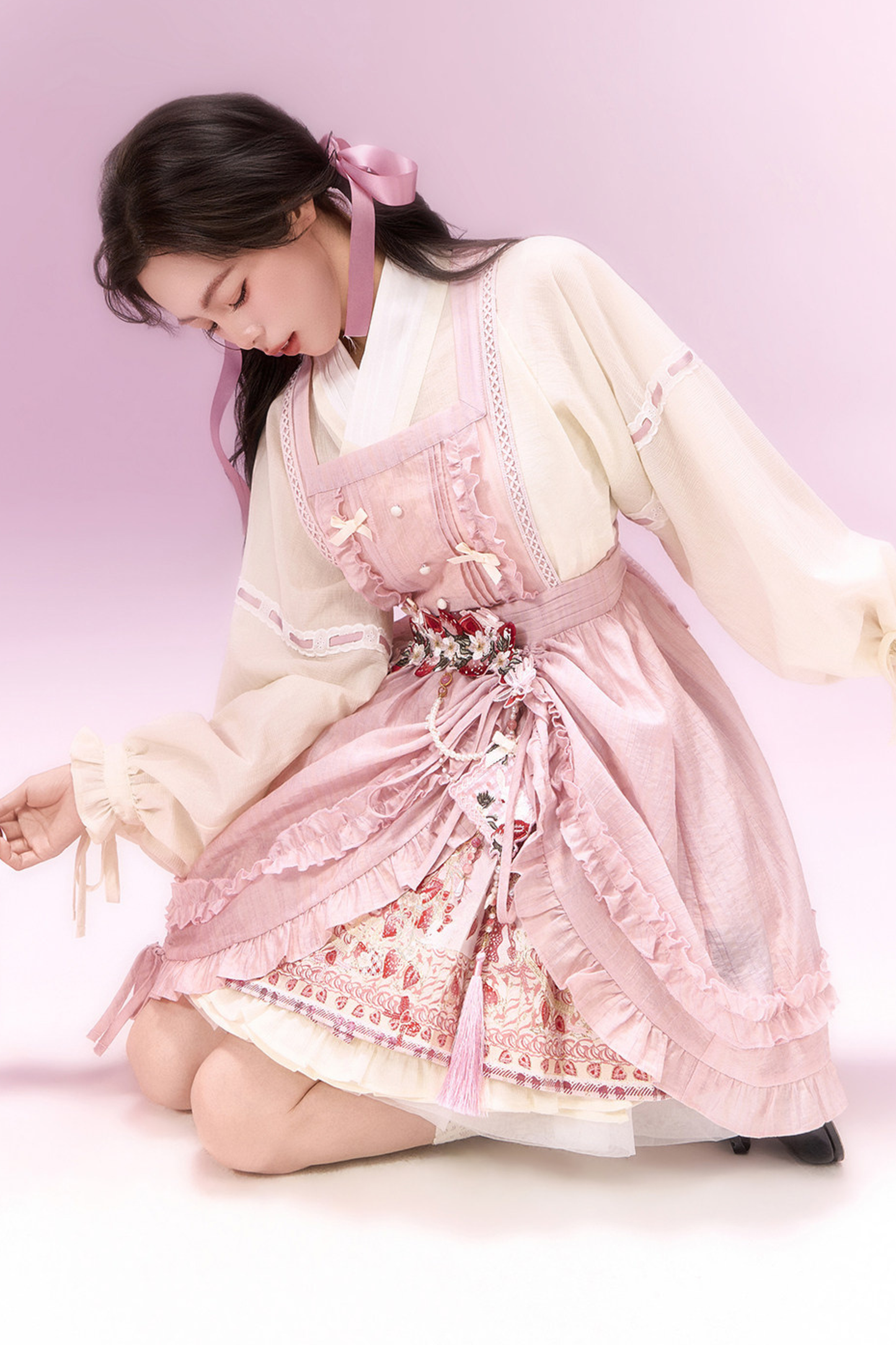 Sweet Chinese-Style Overskirt + Top + Skirt + Accessories