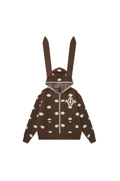 ポルカドットバニーイヤーフードパーカー