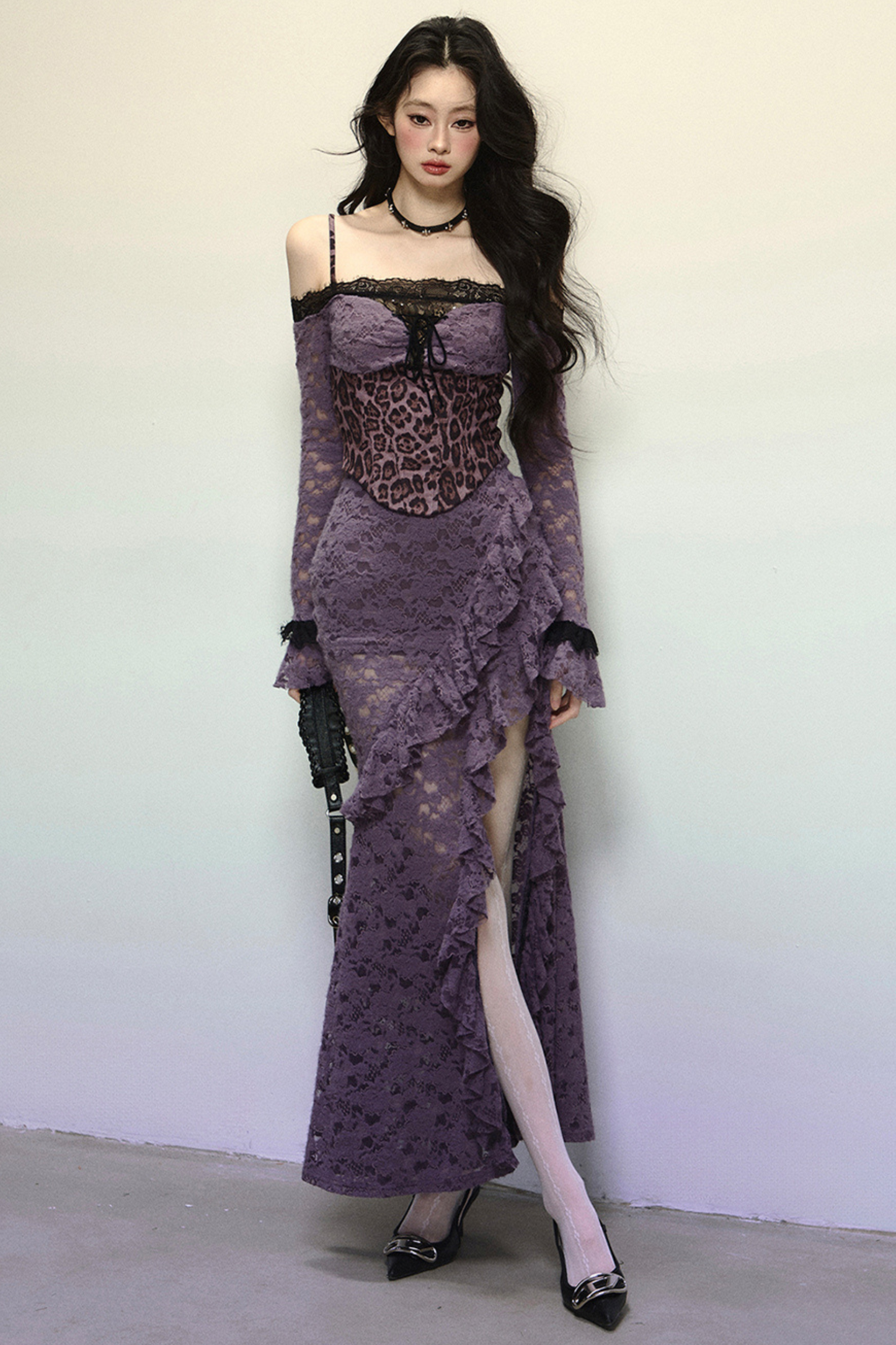 [Reservations] Oriental Purple Kite One-Shoulder High-End Lace Dress