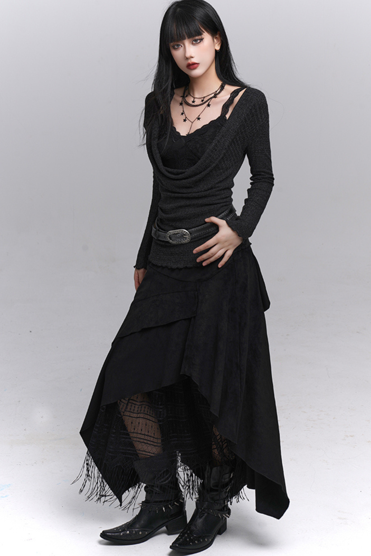 レースインナーY2Kオープンネックトップス