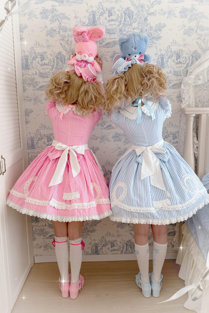 [Vorbestellung] Retro-Puppenartiges Lolita-Kleid + Haarband + Clip + Haube + Hut