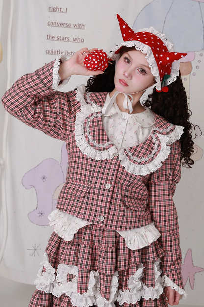 チェックレースレトロクラップカラージャケット