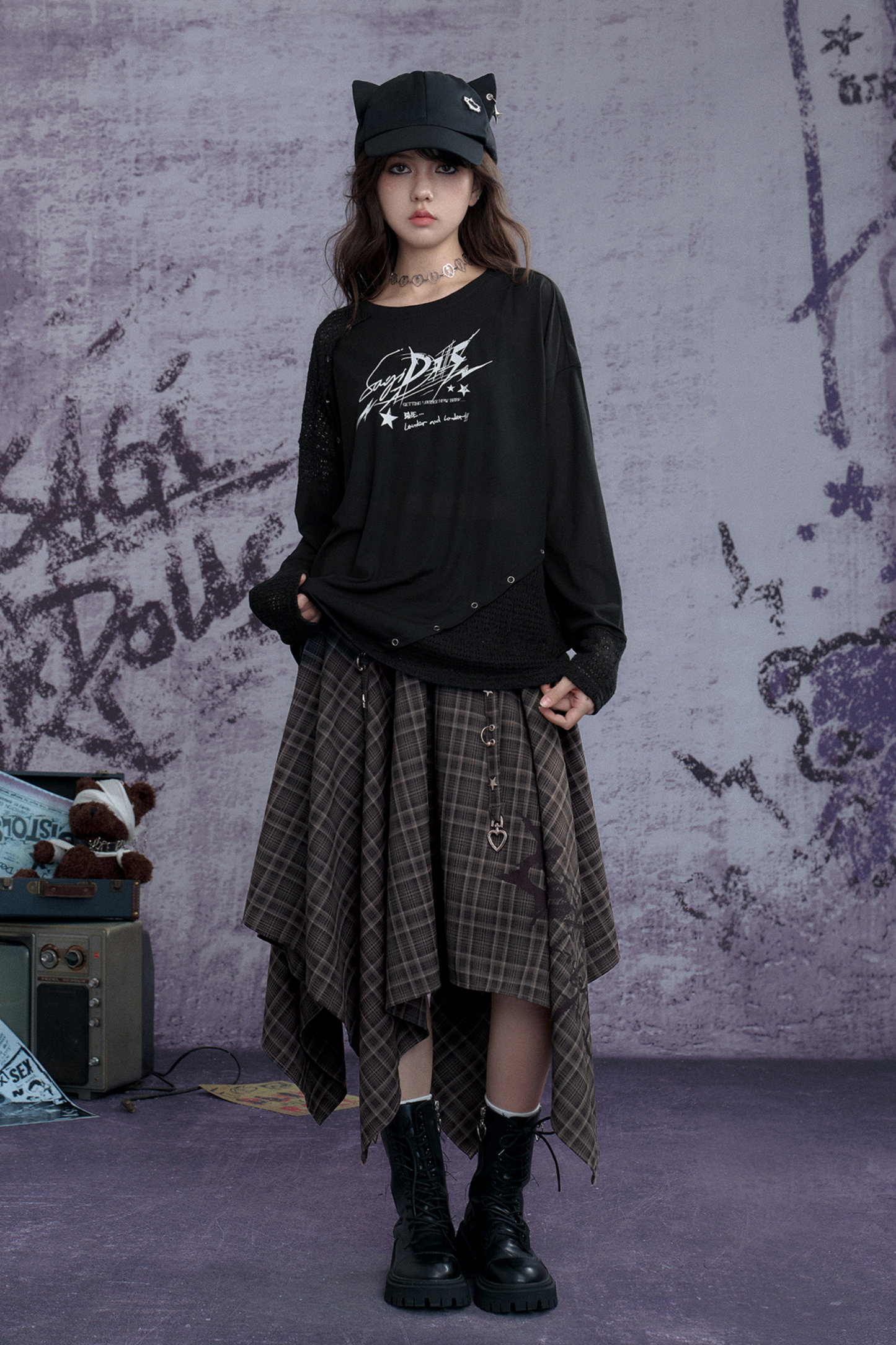 ダークパッチワークストリートスタイルトップス