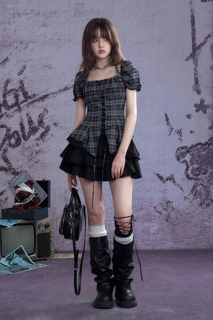 ヴィンテージグリーンチェックトップス