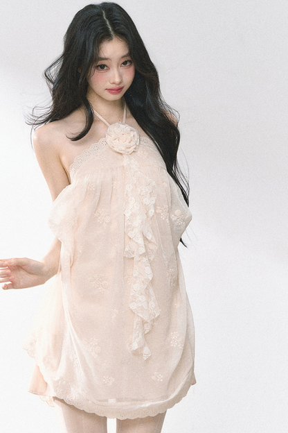 ウェンディレースフラワーホルターネックドレス