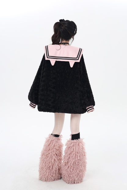 Sweet Cool Navy Collar Lantern Sleeve Jacket