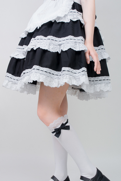 Lace Ribbon Doll Maid Knee-High Socks