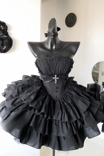 シフォンゴシックバッスルフリルドレスセット