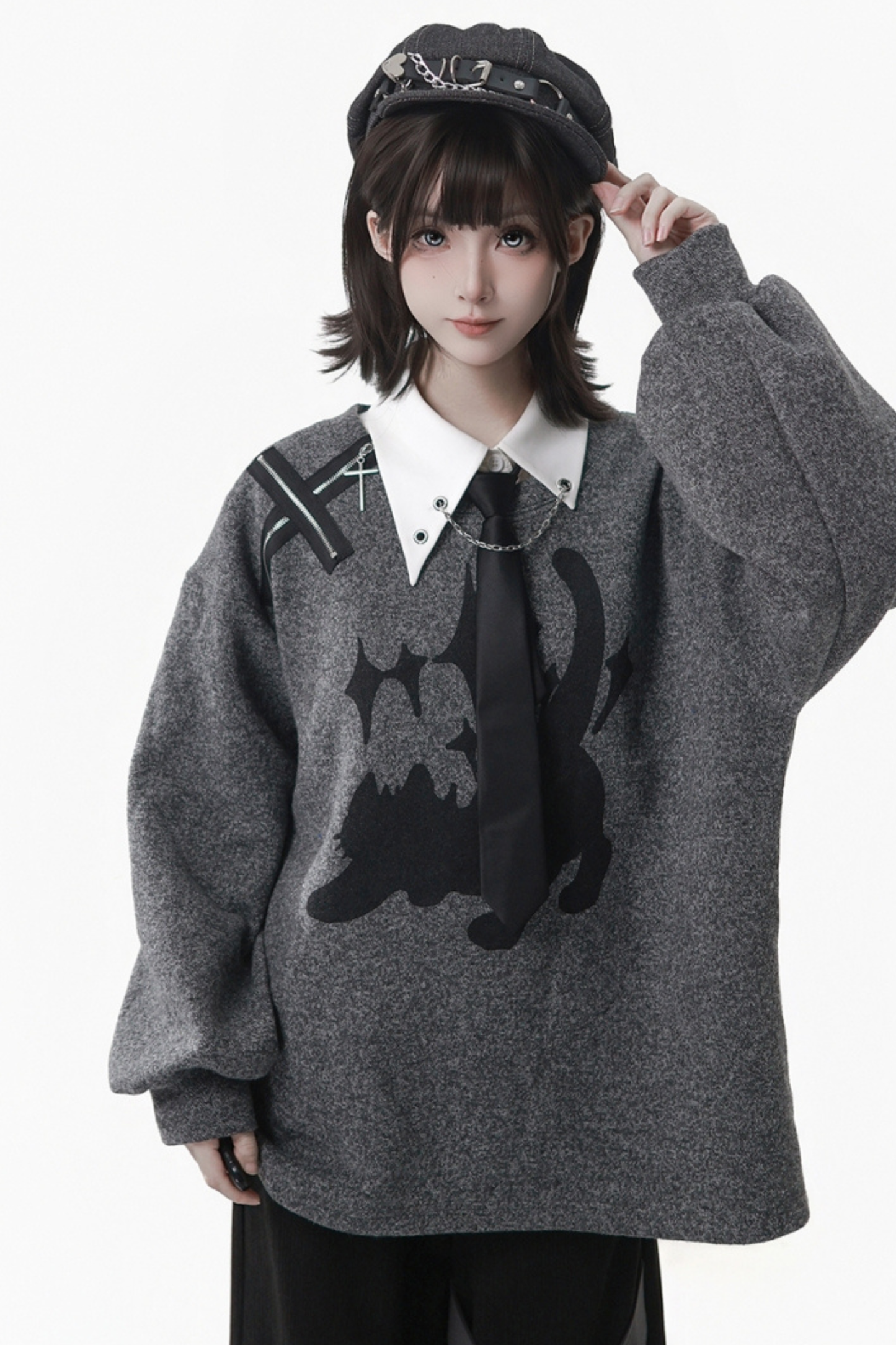 グレーウィンタープレッピーカレッジロングトップス+ショートトップス+スカート+パンツ+シャツ