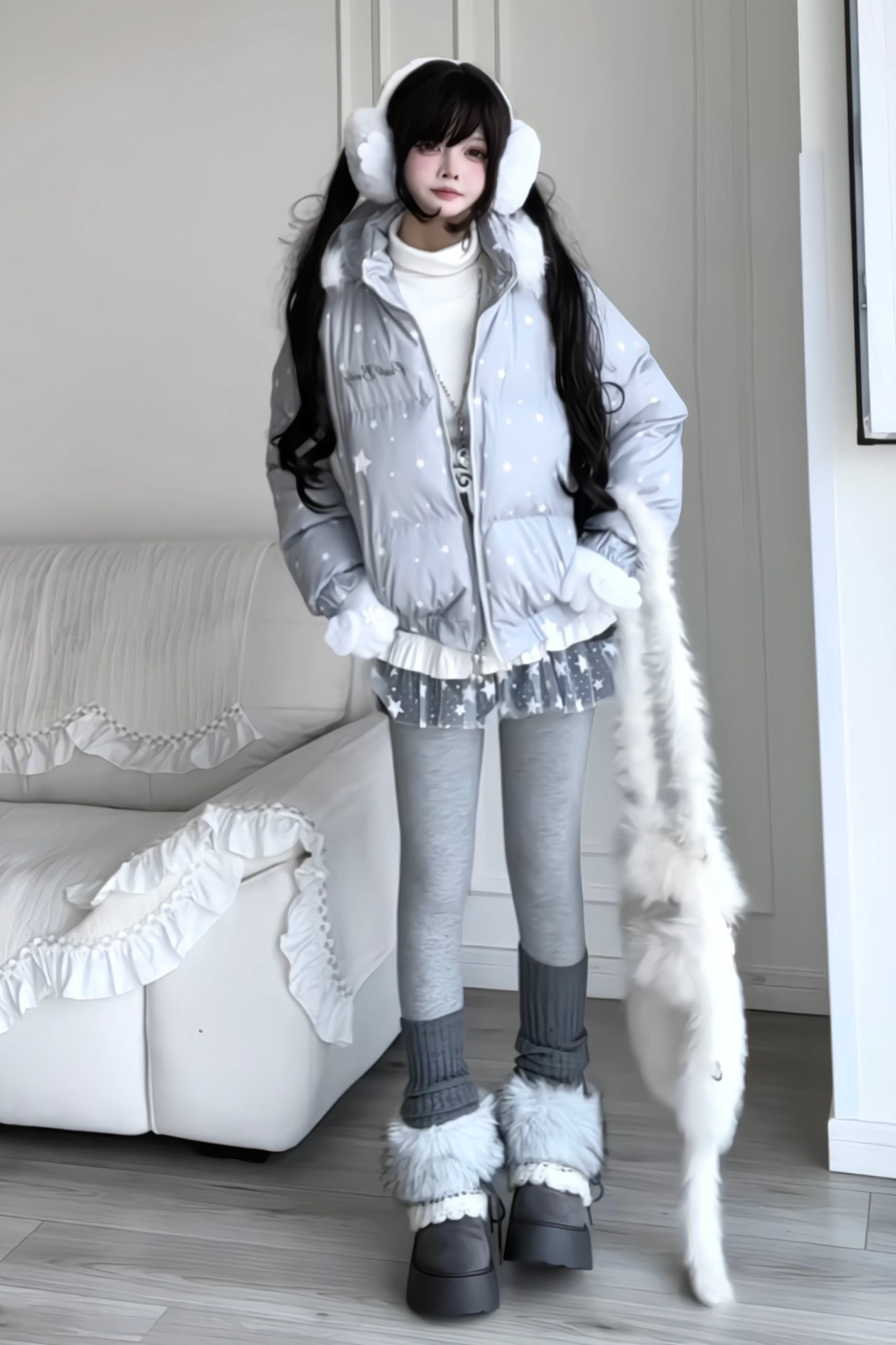 Y2K Fur Hooded Down Jacket