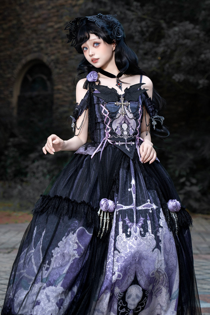 Gothic style dark camisole top + dark chic skull skirt