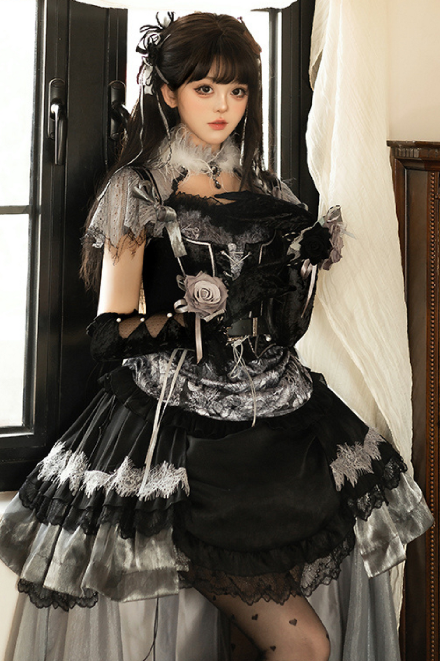 Dark Knight Rose Gothic Dark Cross Elegant Crachely Love Lolita Dress