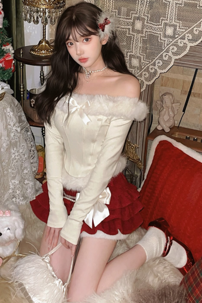 [Reservations] Sweet Fur Off-Shoulder Ribbon Top