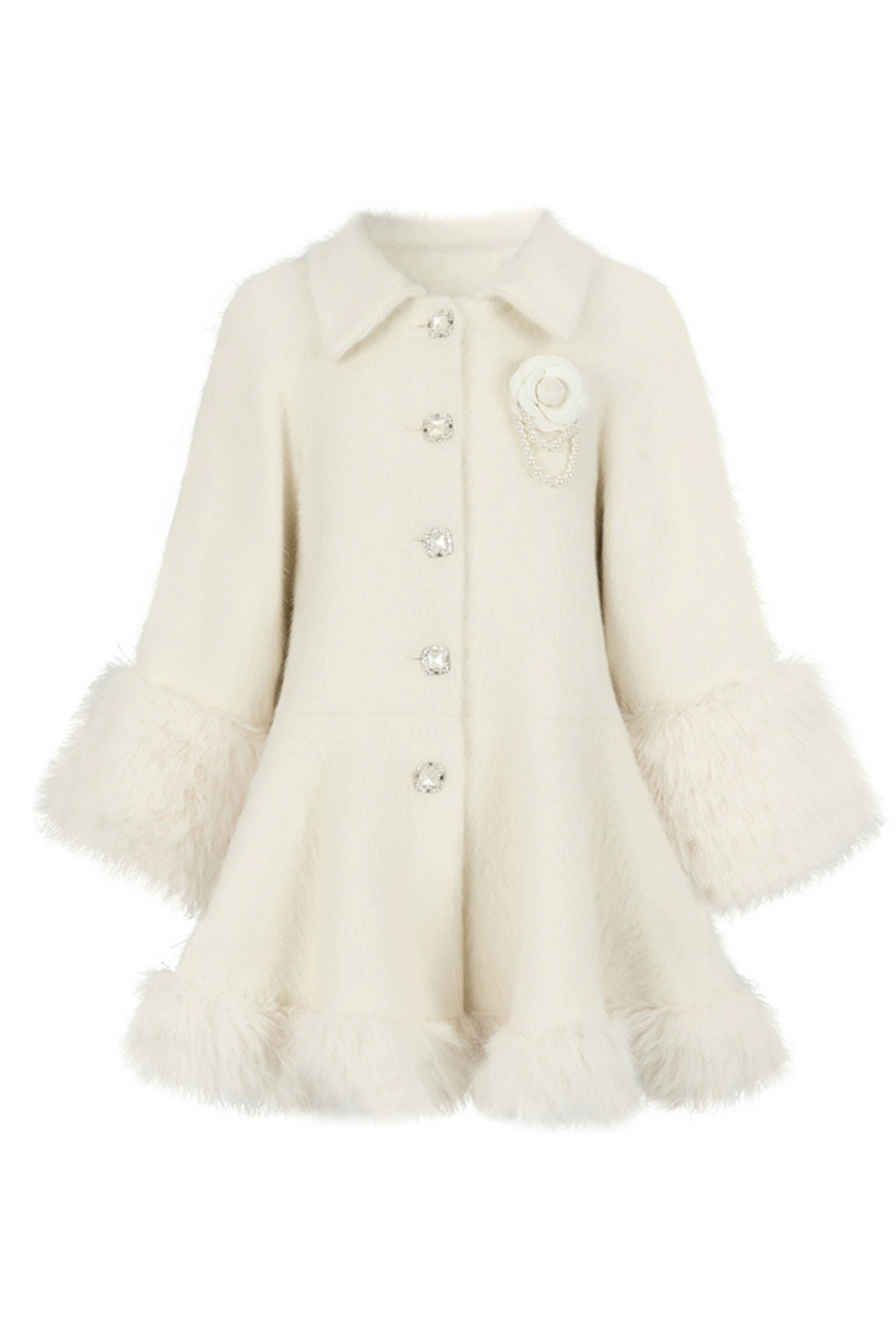 Pure White Snow Far Wool Coat