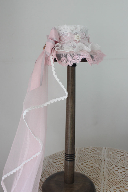 レースロリータボネットハット+カチューシャ+スリーブ+ピン+ハット+ベール