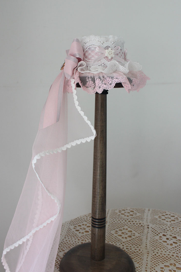 レースロリータボネットハット+カチューシャ+スリーブ+ピン+ハット+ベール