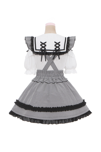 Schulterfreies Spitzenoberteil + Trägerrock