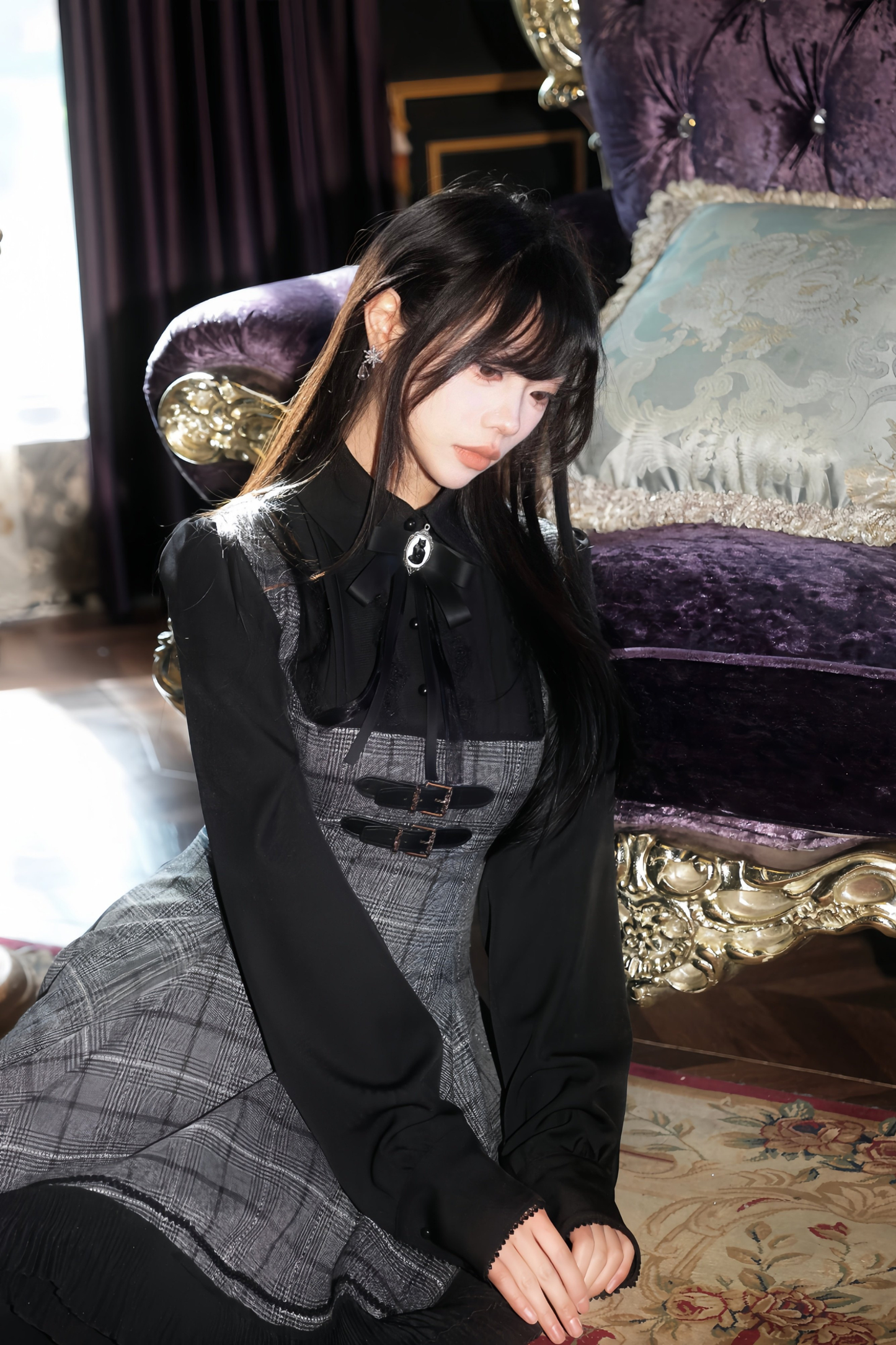 チェックベルトフレアドレス