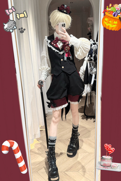 [Pre-order Deadline: April 25] Castle Prince Candy Lolita Vest + Shirt + Pants + Ribbon + Hat