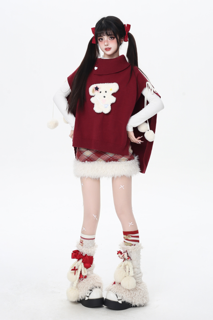 タートルネックショールニットプルオーバーケープ