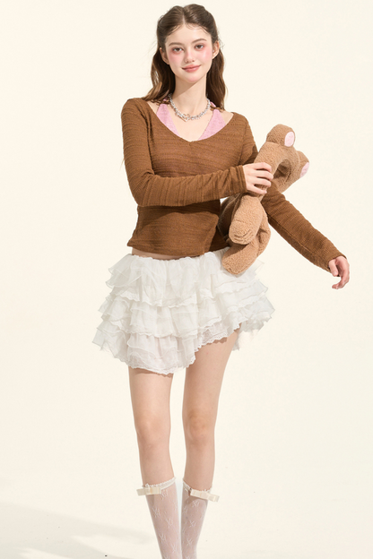 スイートキャメルカラースリムトップス