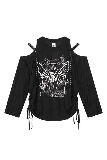 Butterfly Print Strap Off-the-shoulder Top