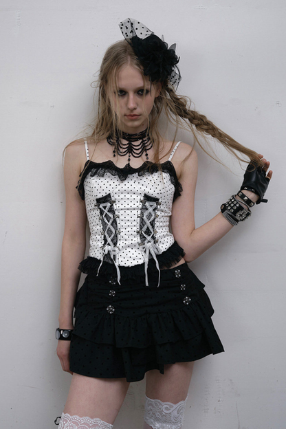 Dark Punk Punktmuster-Schnür-Unterhemd